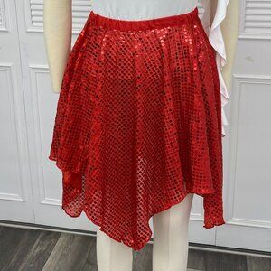 Red Sequin Dance Skirt Asymmetrical Hem Sz. M Parties, Holiday, Valentines, etc.